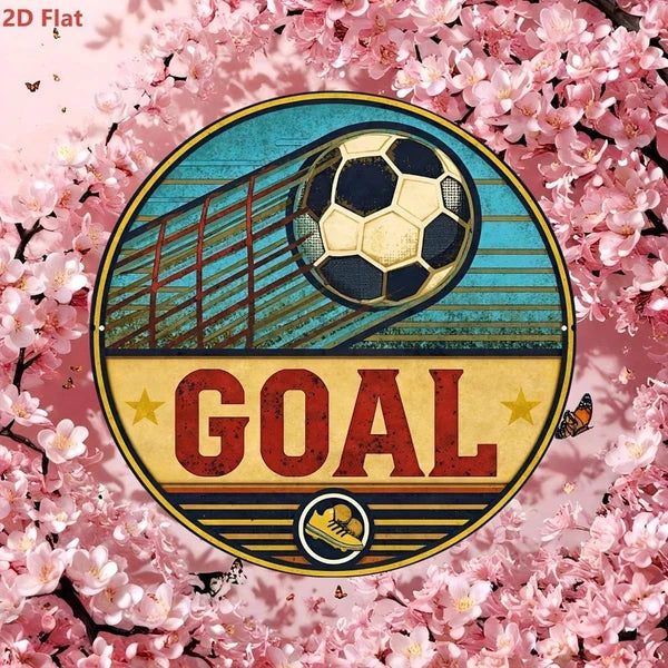 Retro Soccer Goal Aluminum Sign - 20cm Round Metal Plate