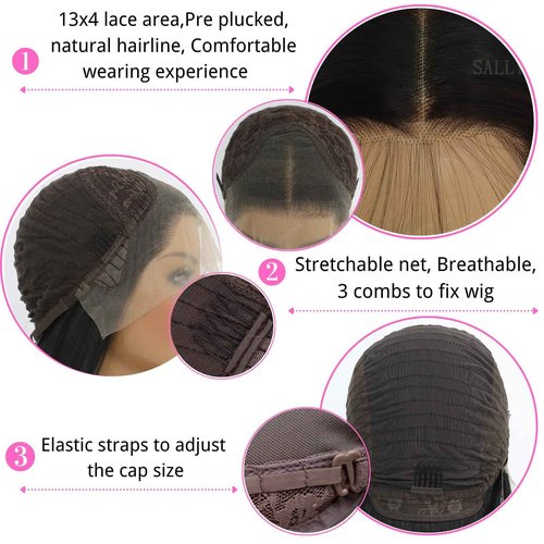 MACA BAKA Highlight Red Long Straight Synthetic Lace Front Wig Glueless Colored Skunk Stripe Red Mixed Black 13x4 Lace Front Wigs for Women Pre Plucked with Baby Hair 24 Inches 150 Density