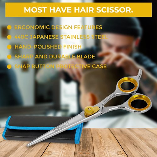 SHARF Gold Touch Barber 6.5 Inch, Professional Straight Shears 440c Japanese Stainless Steel Barber Scissors for Men and Women