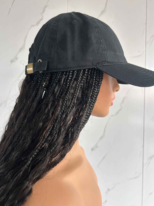 Hats Bohemian Crochet Boho Box with Human Hair Curly Ends Braids Hair Extensions Baseball Cap Wig With Braided Hair Cap Wig For Women Natural Color