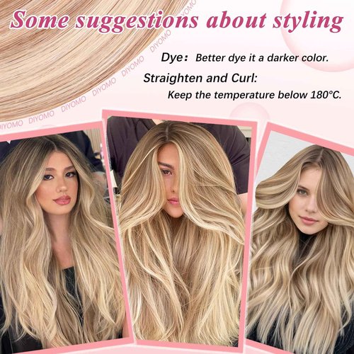 DIYOMO I Tip Hair Extensions - Human Hair,#18/613 Grey brown light gold mixed highlights 24 Inch For Women Soft & Natural Itip Human Hair Extensions 50g 50s