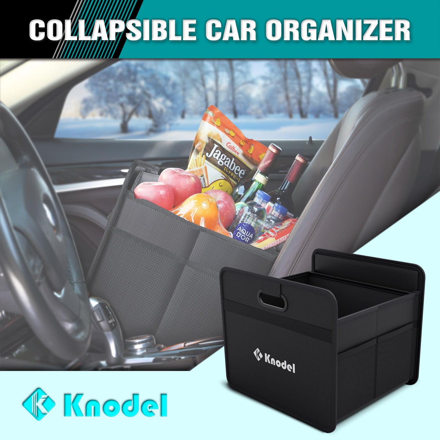 K KNODEL Car Trunk Organizer, Foldable Organizer for Car, Automotive Consoles & Organizers, Storage with Reinforced Handles (Small, Black)