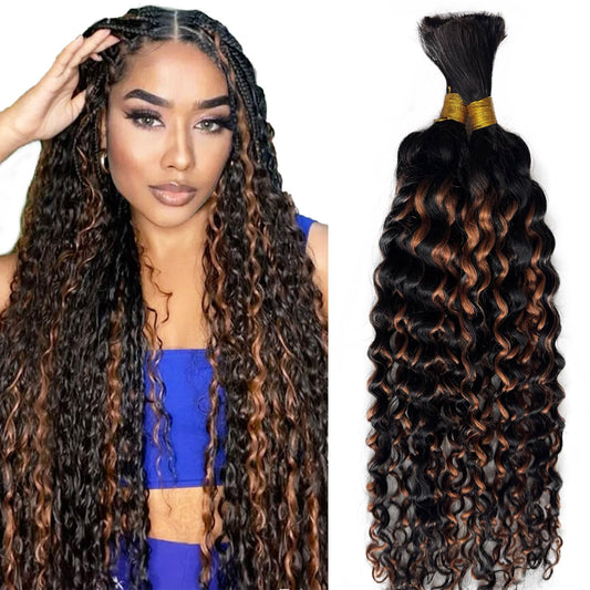 Highlights Braiding Human Hair for Boho Braids,100G Human Hair 2 Bundles Deep Water Wave Curly Bulk Boho Hair for Braiding, 30 Inch No Weft 12A Braiding Hair for Boho Braids Human Braiding Hair