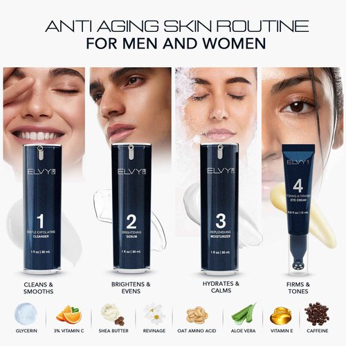 ELVY Lab Skin Care Set For Men & Women | 4-in-1 Vegan & Cruelty-Free Skin Care Kit | Dermatologist Developed | Anti-Aging With Deep Cleanser, Vitamin C Serum, Moisturizer & Eye Cream | All Skin Types