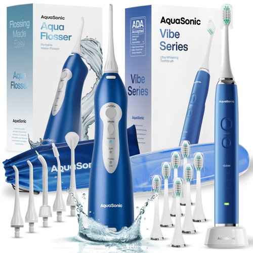 Aquasonic Vibe Series and Aqua Flosser Bundle (Sapphire Blue)