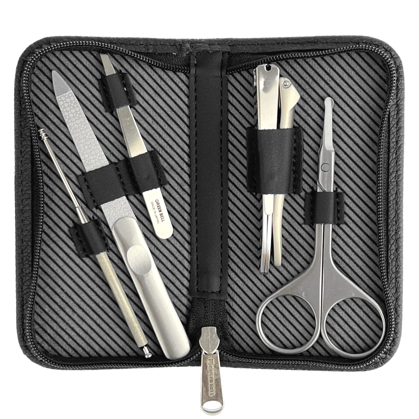 Green Bell Takumi No Waza 5 Piece Set Grooming Kit Nail Care Tools with Travel Case for Men Women Manicure Pedicure Nail Clippers Made in Japan (G-3106)