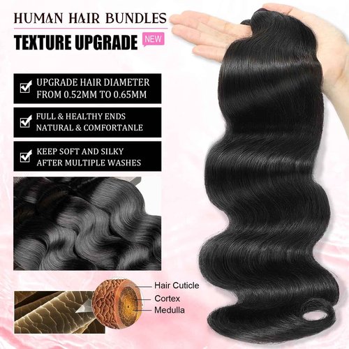 DMKEEP 12A Human Hair Bundles 20 22 24 Inch Body Wave Bundles Human Hair 100% Unprocessed Brazilian Raw Virgin Hair 3 Pcs Quick Weave Human Hair Extensions Natural Color