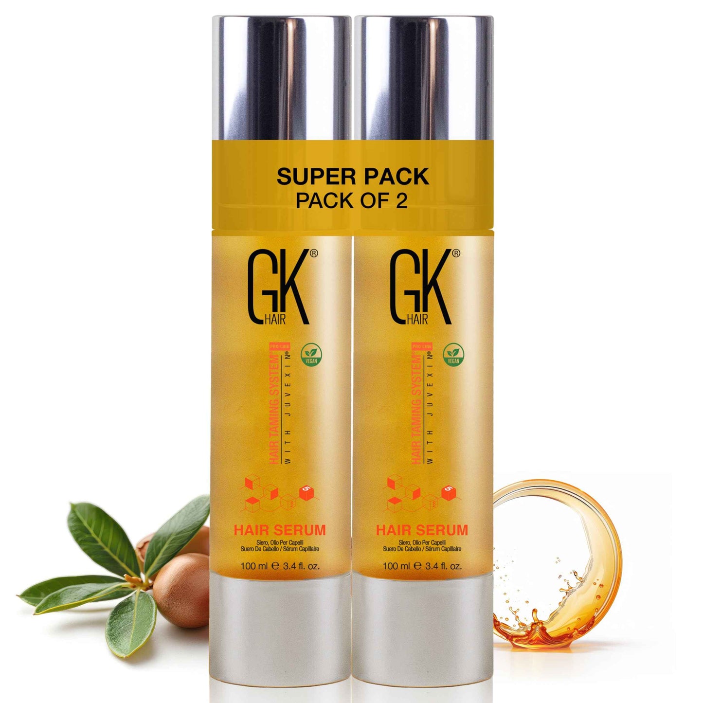 GK HAIR Oil For Curly hair- Organic Argan Oil for Dry, Damaged Hair - Frizz Control Serum Upto 72 hours - Best For repair, Shine & Smoothening Pack of 2 (3.4 Oz)