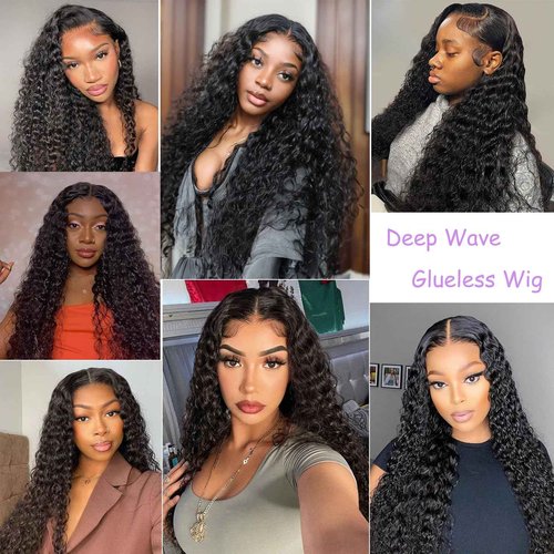 Bugtum Deep Wave Curly 5x5 Hd Lace Closure Glueless wigs Human Hair Pre Plucked Pre Cut Wear and Go Lace Front Wigs for Black Women Natural Black (28 Inches)