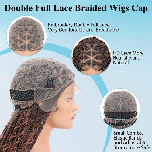 Olymei Boho Braided Wigs Triangle Knotless Braided Wigs for Women Full Double Lace Front Box Braid Wig with Baby Hair Premium Synthetic Braid Lace Front Wig 36" Brown