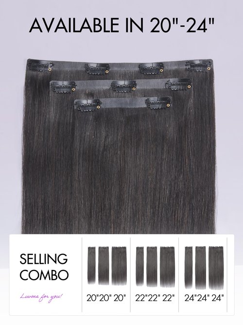 LUVME HAIR Clip in Hair Extensions, Silky Straight Human Hair Clip in Extensions for Women, Natural Black Hair Extensions, 70g 3pcs 22 Inch