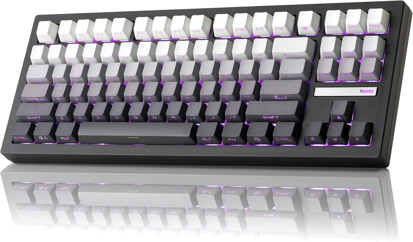 ZORNHER ZH870 Wireless Mechanical Gaming Keyboard,80% Green Custom Creamy Sound Keyboard with Shine Through PBT Keycaps,Pre-lubed Linear Switches,Hot-Swappable,RGB Backlit,2.4GHz/USB-C/BT5.0