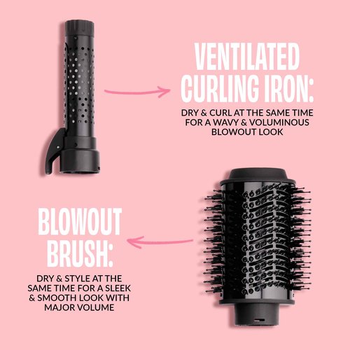 Foxybae Super Styler – 4-in-1 Blow-Dryer Brush Set - Diffuser, Blowout-Brush, 1.25” Curling Barrel & Drying Cylinder - Voluminous, Frizz-Free Hair - Dryer, Straightener & Curler (Black Rose-Gold)