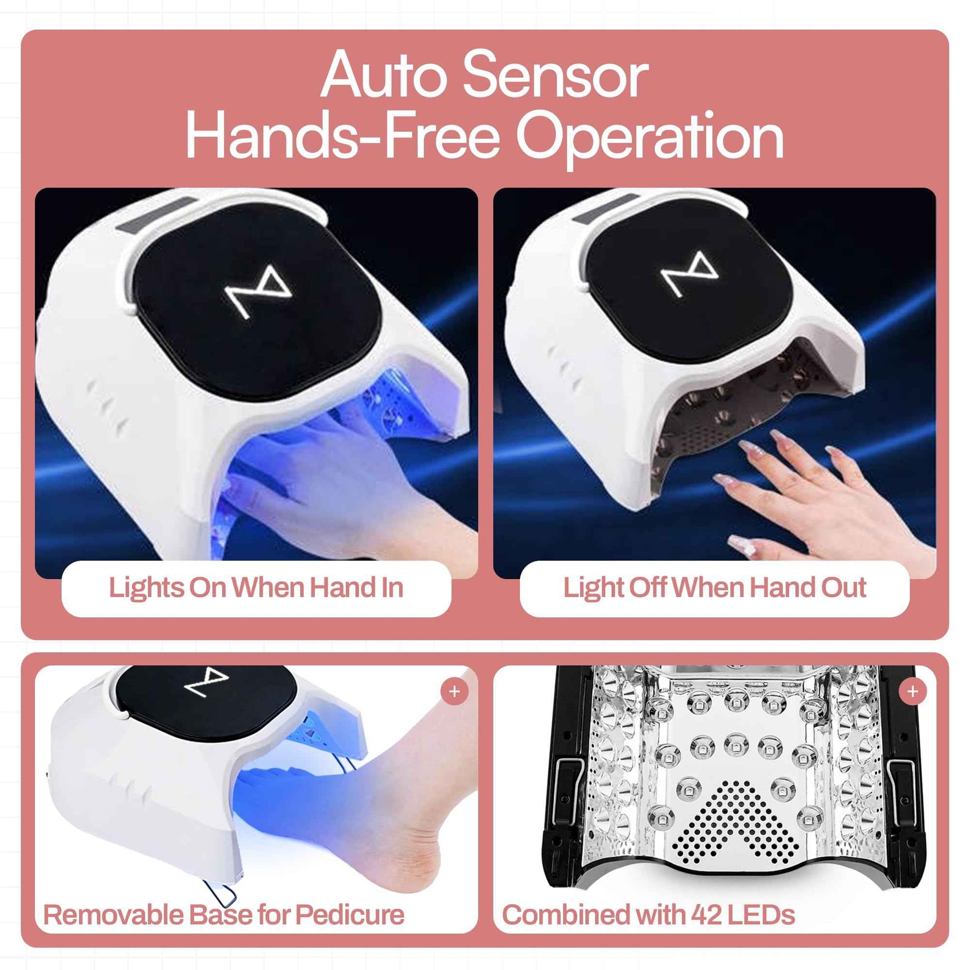 M - GlowPro Professional Hybrid 86W Wireless Rechargeable UV LED Nail Curing Lamp Cordless Nail Dryer for Gel Nails, Manicure, Pedicure (White)