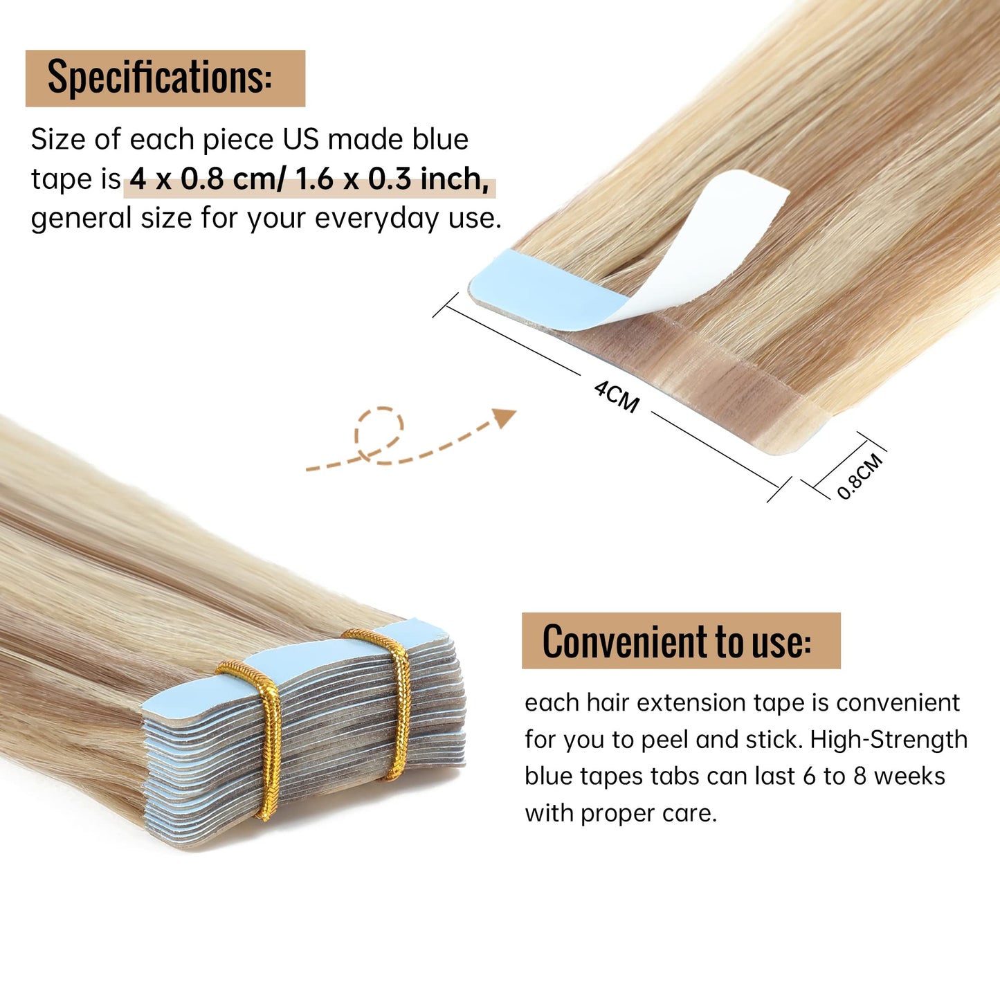 JESSBO Tape in Hair Extensions Human Hair Ash Blonde Highlighted Bleach Blonde 24 inch 20pcs 50g/pack Straight Seamless Skin Weft 100% Real Human Hair (24 Inch #P18/613)