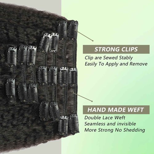 Yaki Straight Human Hair Clip in Extensions 100% Unprocessed Brazilian Virgin Hair Clip Ins Kinky Straight Hair Clip ins Natural Black 8pcs with 18 Clips 120g Per Set (22 Inch)