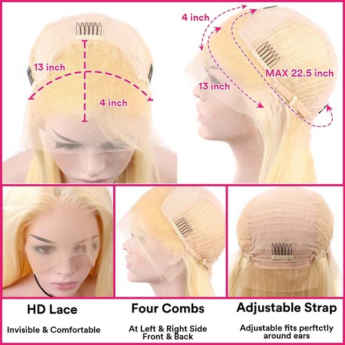 613 Lace Front Wig Human Hair 28Inch 13x4 Blonde Lace Front Wigs 210% Density 613 HD Lace Frontal Wig 12A Brazilian Long Straight Human Hair for Women Glueless Wigs Pre Plucked with Baby Hair