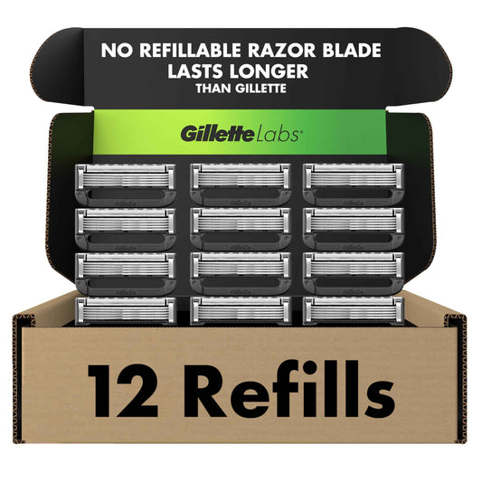 GilletteLabs Razor Blade Refills, 12ct Razor Cartridges, Razor Refills for Men Compatible with GilletteLabs Exfoliating Bar Razor and Heated Razor