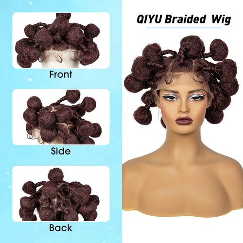 A ANYTIME Handmade Bantu Knotless Braided Wigs Synthetic Full Lace Braided Wig Buns Wig Full Lace Braids Wig with Baby Hair African Braiding Hair Wig for Black Women（1B-BUG