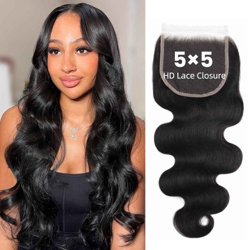 5x5 SKINLIKE 100% Real HD Lace Closure Body Wave Human Hair Closure 0.095mm Ultra-thin Invisible Swiss HD Lace Closure Pre Plucked Small Single Knots Brazilian Virgin Human Hair Closure 18inch