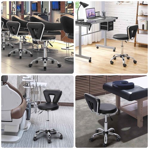 Yaheetech Rolling Swivel Salon Stool Chair Nail Chair Height Adjustable Home Spa Massage Manicure Facial Stool with Backrest and Wheels, Black