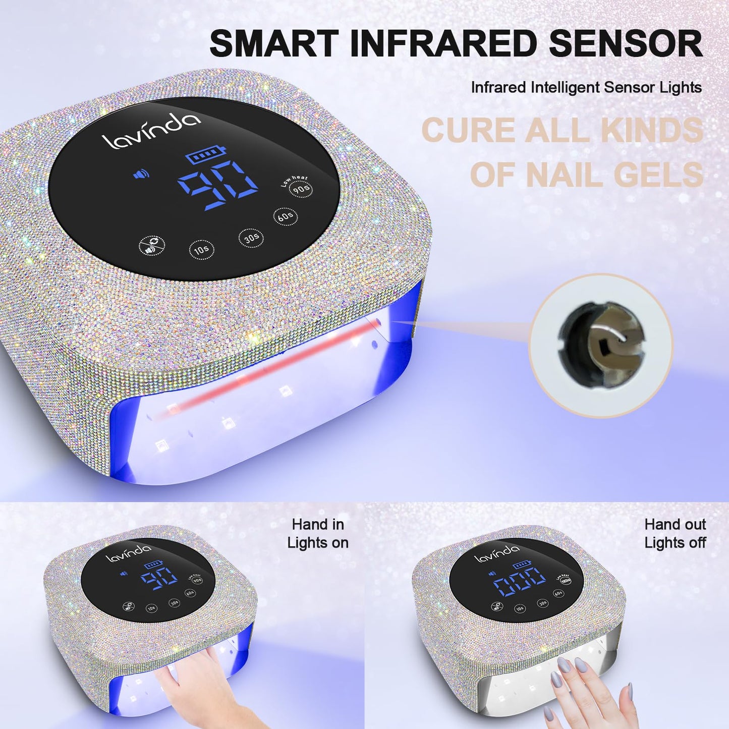 Lavinda UV LED Nail Lamp, 54W Rechargeable Cordless Nail Lamp Nail Dryer Gel Polish UV Nail Light with 4 Timer Setting, Professional Quick Dry Curing Lamp with Display Auto Sensor for Salon & Home