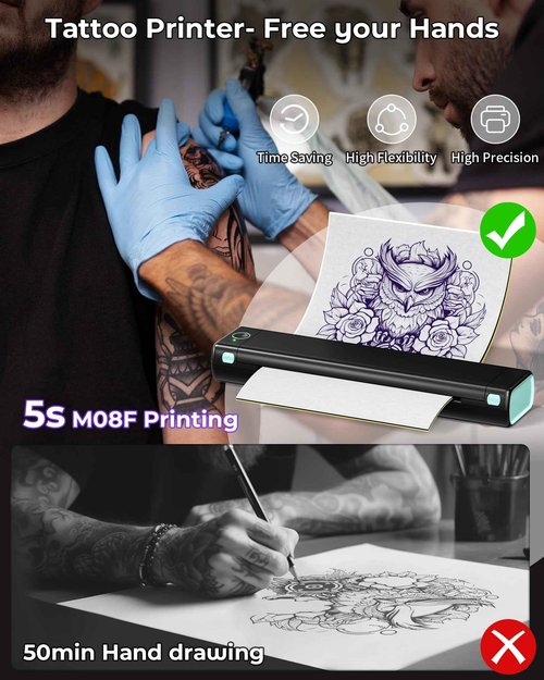 Itari M08F Wireless Tattoo Stencil-Printer - Tattoo Transfer Machine Thermal Copier with 10pcs Transfer Paper, Bluetooth Stencial Printer for Tattooing with a Case, Compatible with Smartphone & PC