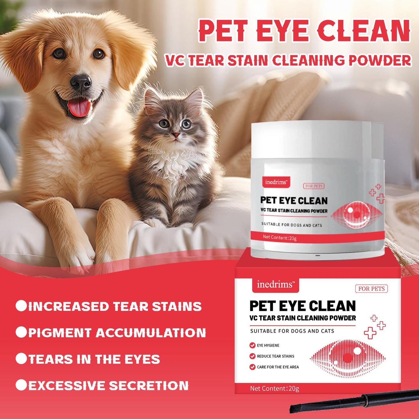 Pet Tear Stain Removal Powder - Gentle Eye & Fur Brightening, 1PC