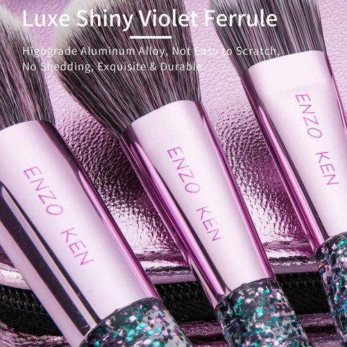 ENZO KEN Glitter Makeup Brushes Set with Case, Vegan Makeup Brush Set Professional, Colorful Cosmetic Brushes Makeup Set, Make up Brush Vegan, Make up Brushes Set Professional, Makeup Brush Set Vegan