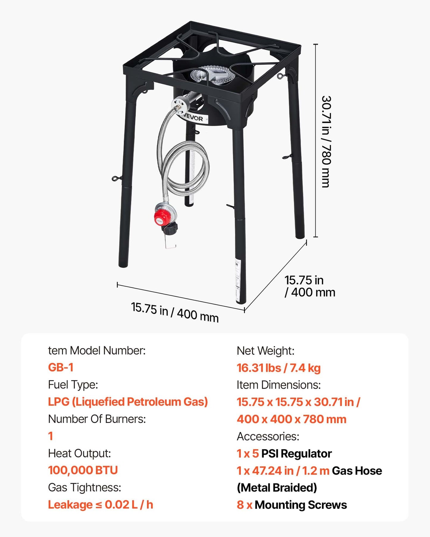 Outdoor Propane Gas Stove - 100,000 BTU Camping Cooker with Tall Stand & Regulator