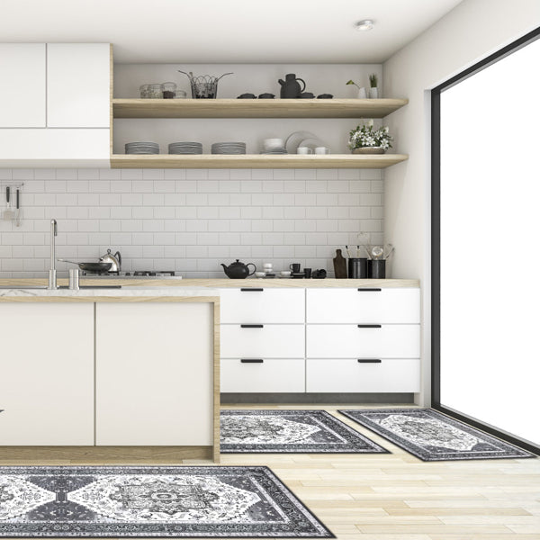 Boho Kitchen Rug Set 3 Piece with Runner - Non-Slip, Washable