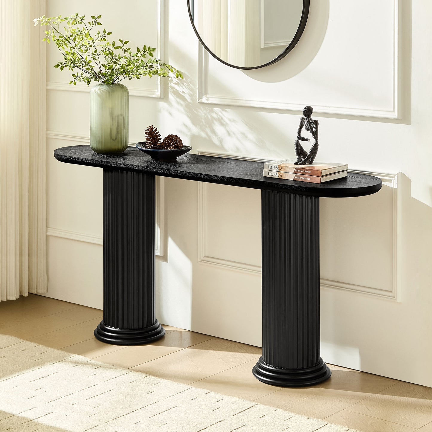 Modern Black Console Table with Roman-Style Legs - 62.99 Inch