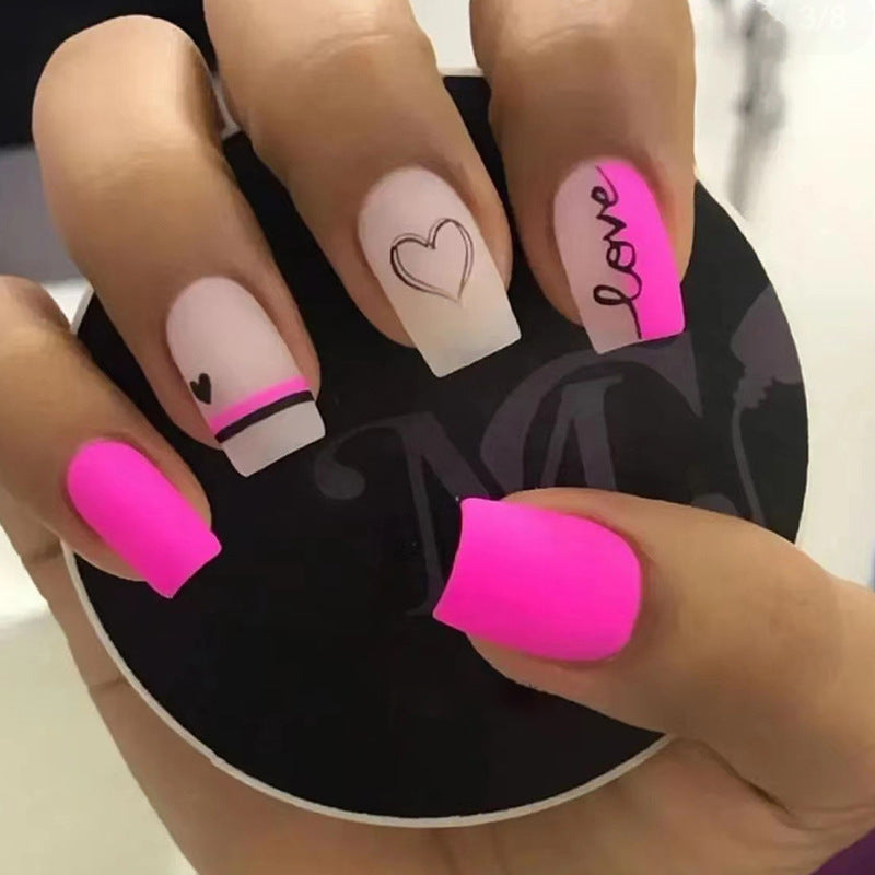 Magenta Love Nail Wraps & False Nails Set for Manicure - Valentine's Day Style