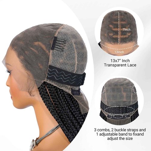 SUPERNOVA 36 Inch Knotless Box Braided Wigs With Baby Hair For Black Women Square Synthetic Hair 13x7 Lace Front Braided Wig And Half Back Double Lace Boho Braids Wig