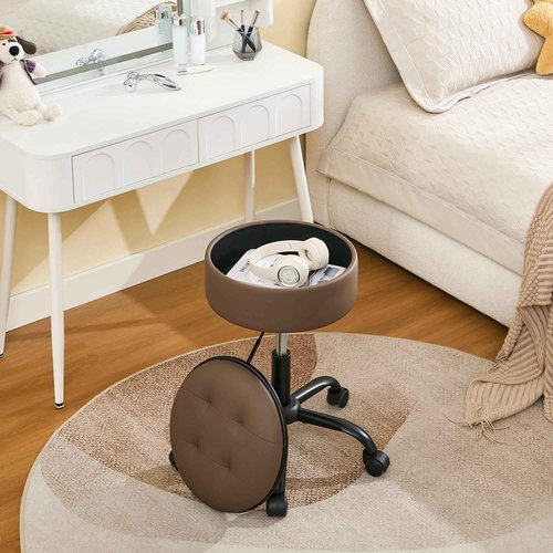 FIRAVOE Rolling Salon Stool, Adjustable Tattoo Stool 20.67’’-24.61’’, Coffee Brown Esthetician Swivel Chair