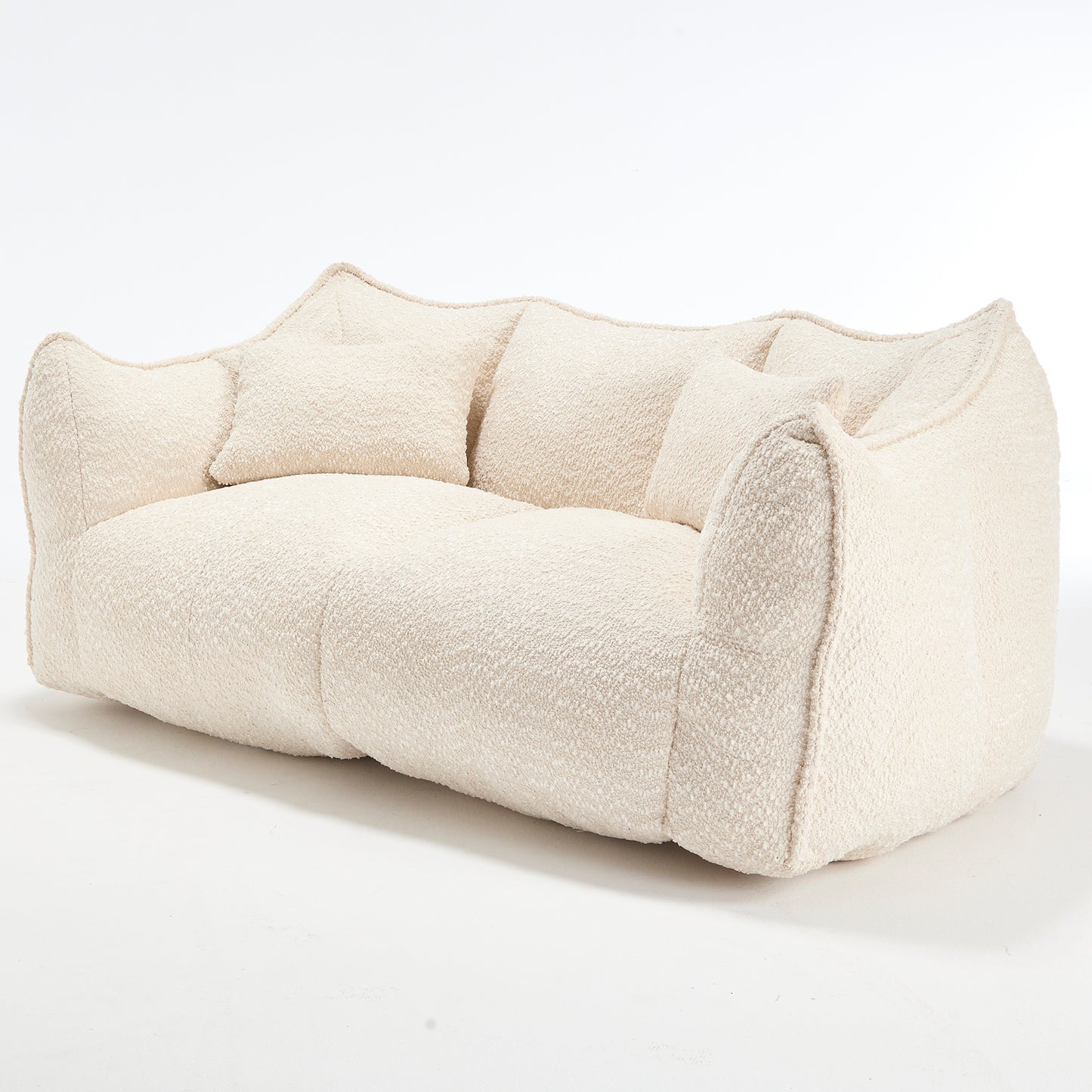 Soft Chenille Beanbag Chair for Two - Beige Recliner Sofa