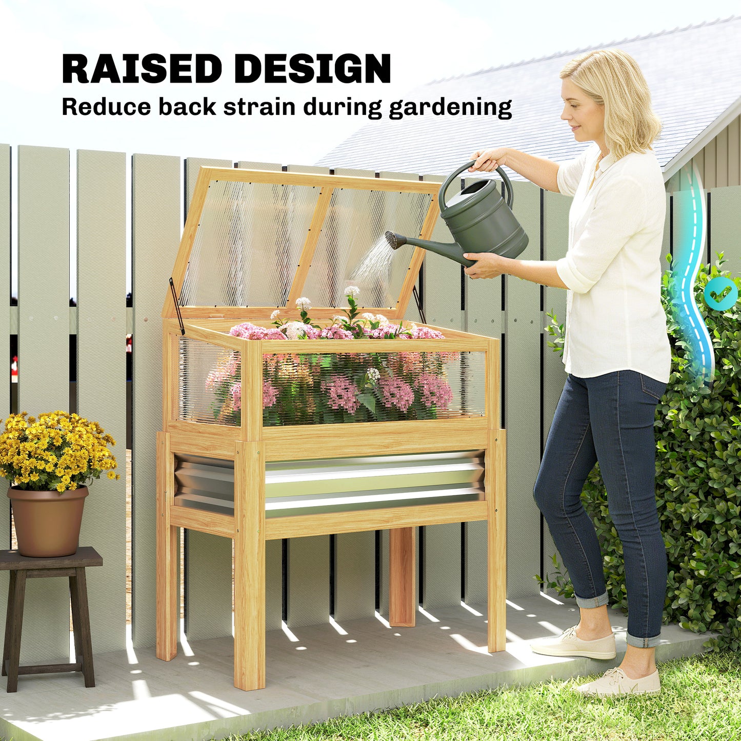 Raised Garden Bed with Mini Greenhouse - Elevated Planter Box for Flowers and Vegetables