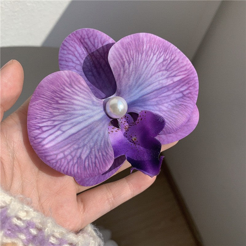 Elegant Butterfly Orchid Hair Clip - Floral Side Grip for Women