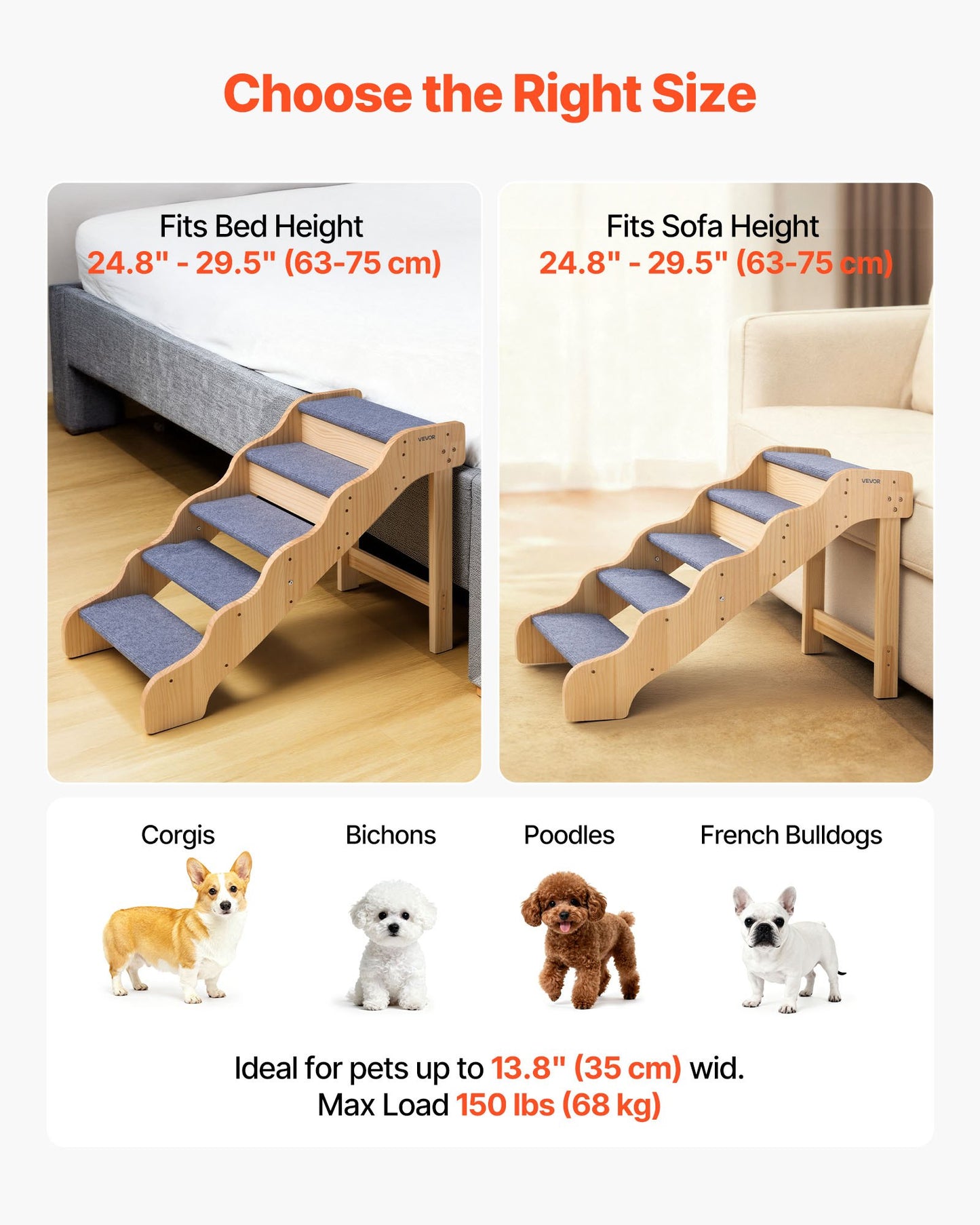 Wood Pet Stairs for Dogs and Cats - 5-Step Support for Beds, Sofas & Cars