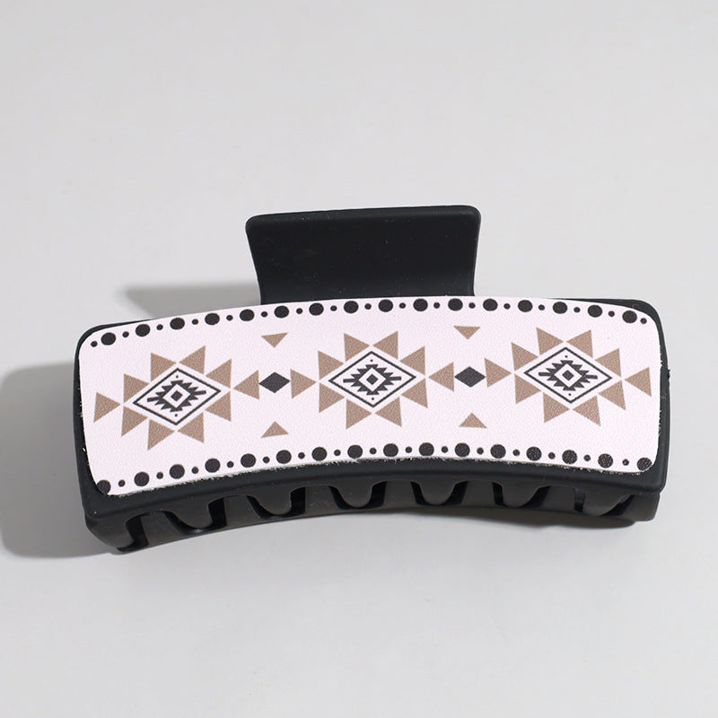 Western Denim Style Leather Hair Barrettes with Retro Printed Designs