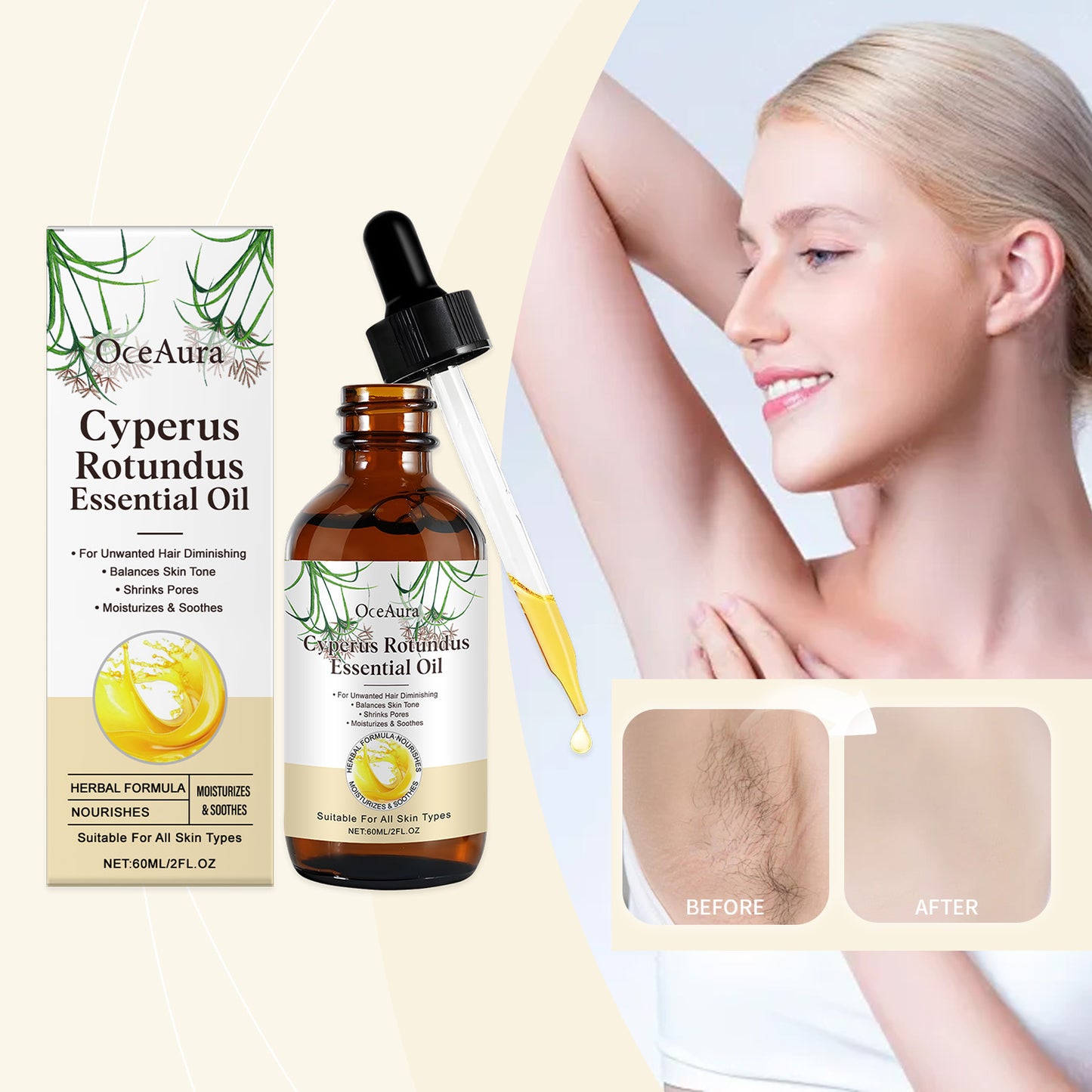 Herbal Hair Removal Care Oil 60ml - Gentle Skin Smoothing & Soothing