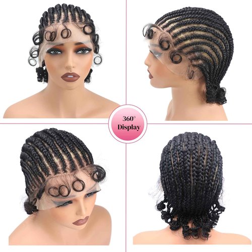 lumeng DIY Cornrow Box Short Braided Wigs for Black Women On-Trend Knotless Hand Tied HD Full Lace Boho Braid Wig with Baby Hair Premium Synthetic African American 9’’ Seamless Blending Unique Look