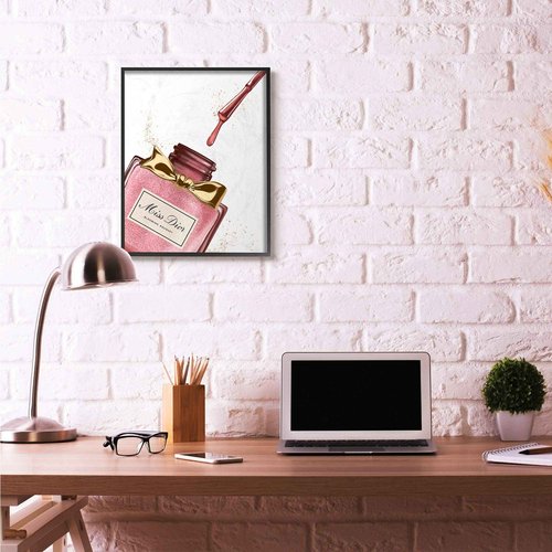 Stupell Industries Makeup Nail Polish Brush Pink Gold Drip Fashion Design Framed Wall Art, Multi-Color