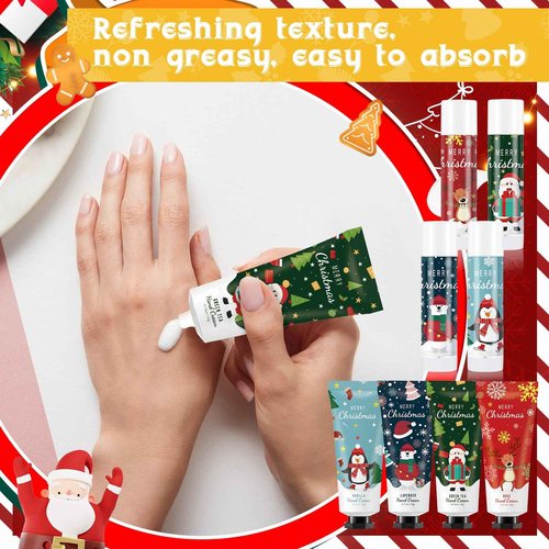 Heigble 60 Set Christmas Hand Cream Gift Set, Including Moisturizing Hand Lotion, Xmas Lip Balm, Gauze Bags, Thank You Cards Natural Fragrant Bulk Christmas Gifts for Coworkers Employees Stuffers