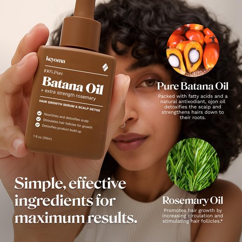 Keyoma Batana Oil for Hair Growth with Rosemary: Nourish & Detox Scalp for Thicker, Stronger, Longer Hair - 100% Organic Batana Oil from Honduras - Reduce Hair Loss (90 mL)