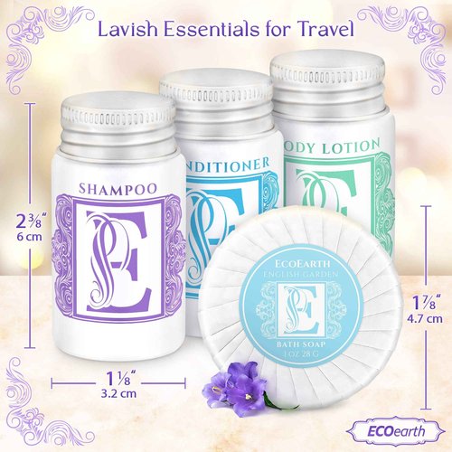 Luxury Travel and Hotel Amenities Set (1 Oz, 200 Pieces), Grade-A Guest Ingredients and Gift Packaging Toiletries, Includes 50 Round Soaps, 50 Shampoos, 50 Conditioners & 50 Lotions by EcoEarth