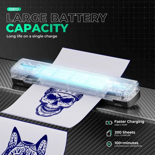 Nelko D810 Tattoo Stencil Printer, Wireless Thermal Tattoo Printer with 10pcs Tattoo Transfer Papers, Portable Tattoo Machine for Artist & Beginners, Compatible with Phone Pad and PC, Black