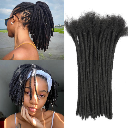 0.4cm 6 Inch Human Hair Dreadlock Extensions 50 Strands Loc Extensions Real Human Hair Natural Black for Women Men Kids Full Handmade Permanent Human Hair Locs Can Be Dyed and Bleached