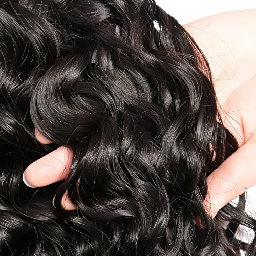 Czrleaty Brazilian Water Wave with Lace Closure - Wet and Wavy Hair, Deep Curly Human Hair 5 Bundles (50g/bundle) with 4x4 Lace Closure (16/16/16/16/16+16")