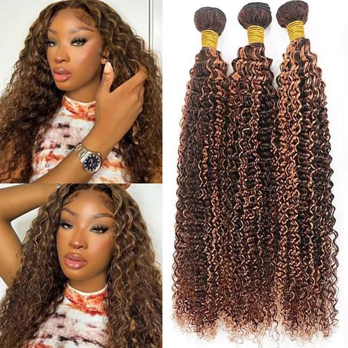 Highlight Human Hair Bundles Brown 22 24 26 Inch Color P4/30 Curly Wave Bundles Human Hair Extension Highlight Brown 12A Unprocessed Brazilian Virgin Double Weft Double Weft